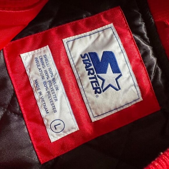 Rare Starter Chicago Bulls Windy City Satin Men Red‎ Puffer Bomber Jacket Size L - Picture 6 of 8